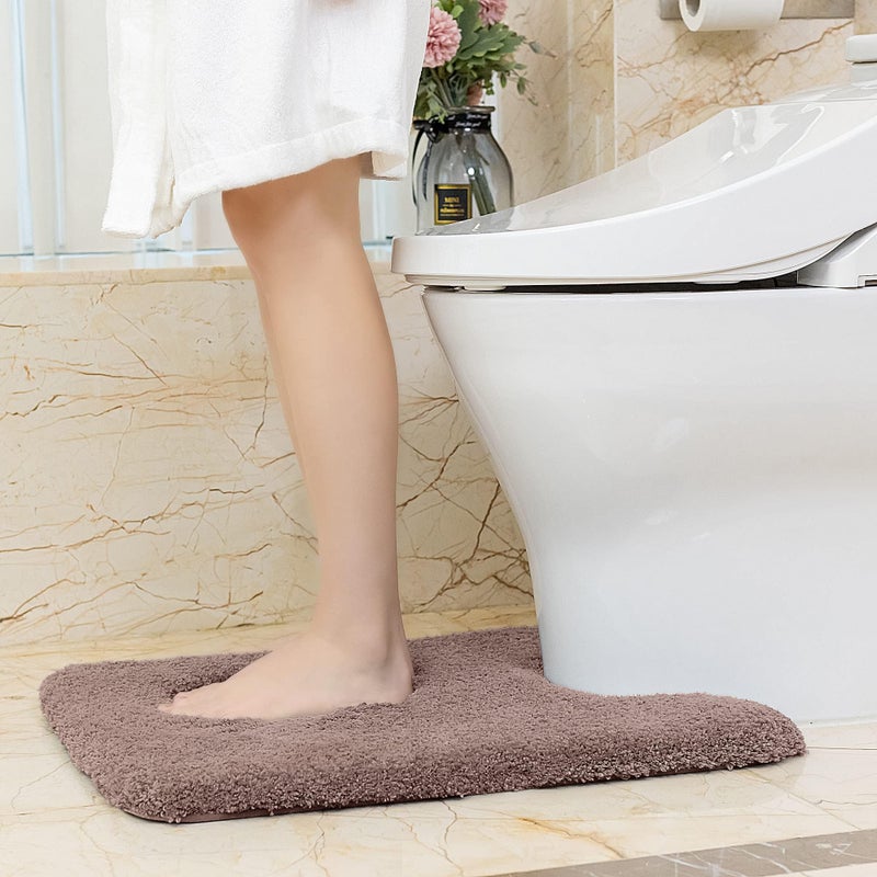 VANZAVANZU Toilet Rugs for Bathroom U Shaped, Contour Bath Rugs for Toilet Bath Mats for Bathroom Non Slip Extra Soft Absorbant Microfiber Shaggy Thick Toilet Rugs U Shaped (U 20"*24", Taupe) - Image 3